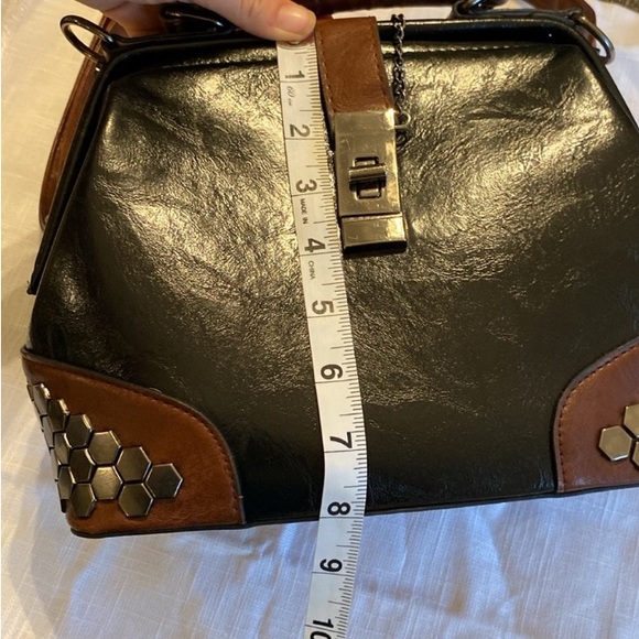 Black and Brown Handbag with Silver Accents - Picture 12 of 14